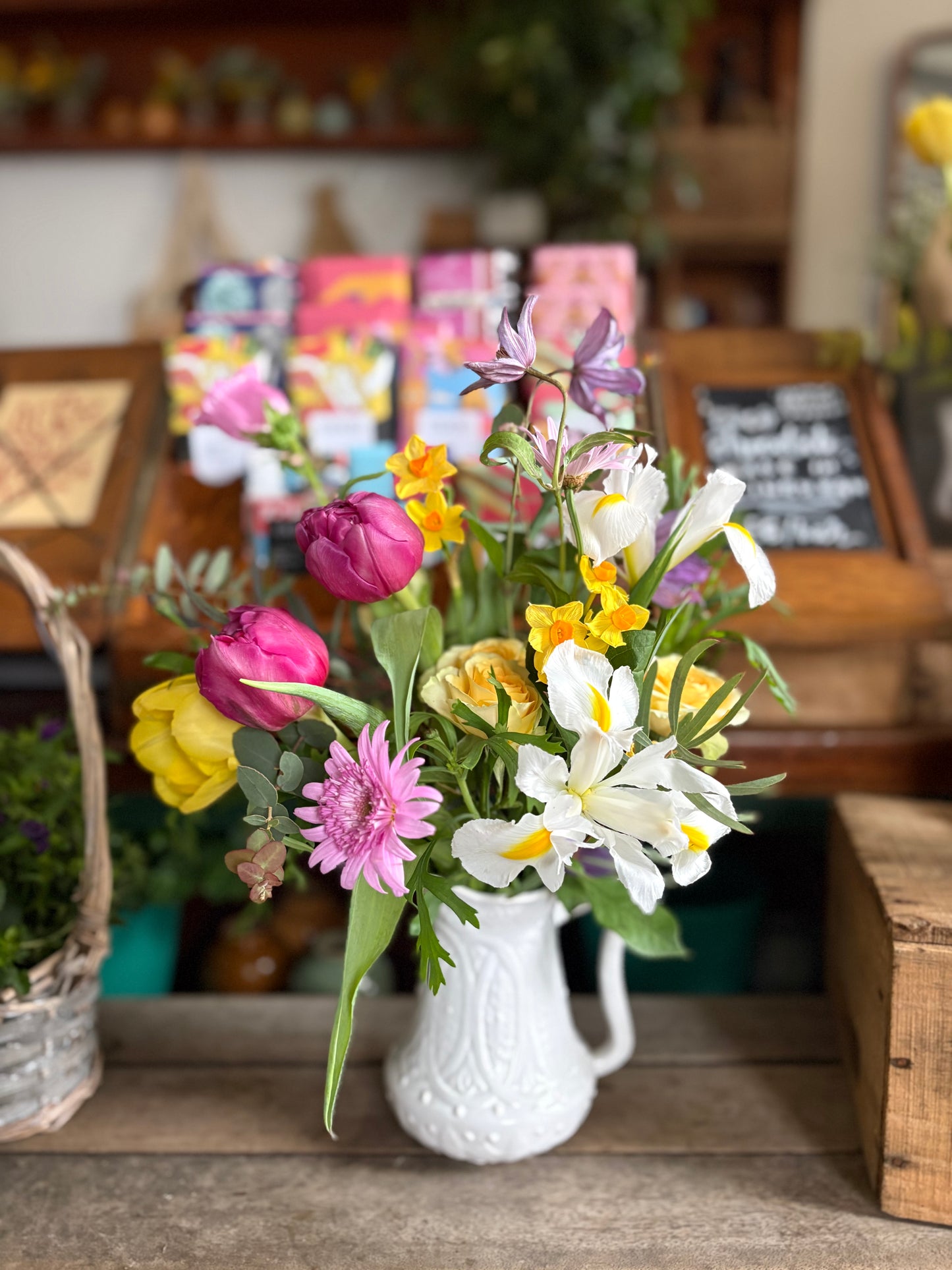 Jug of spring flowers